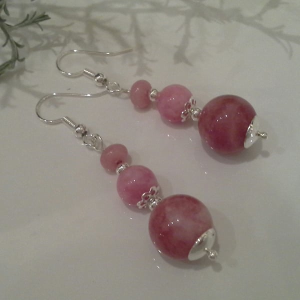 Beautiful Pinky Peach Quartzite Silved Plated Earrings