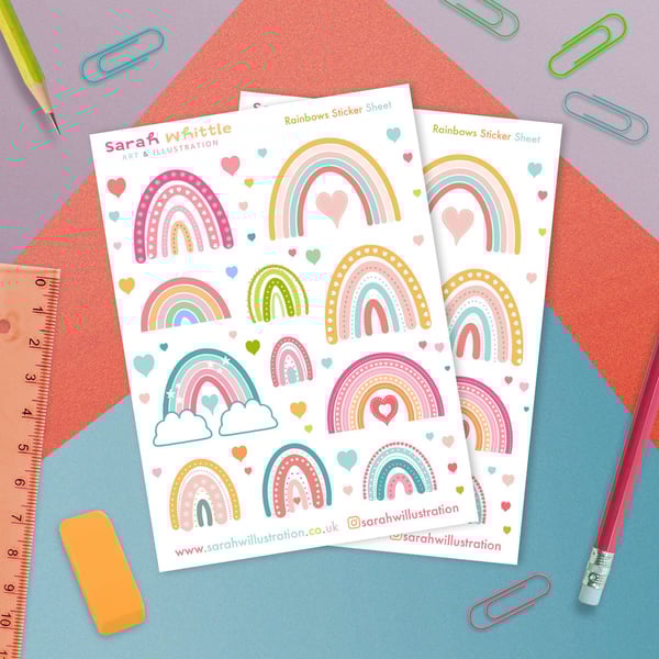 Rainbow Stickers Sheet in Pastel Colours 