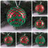 Christmas baubles boxed set of 6 large decorated with crochet lace (A37)