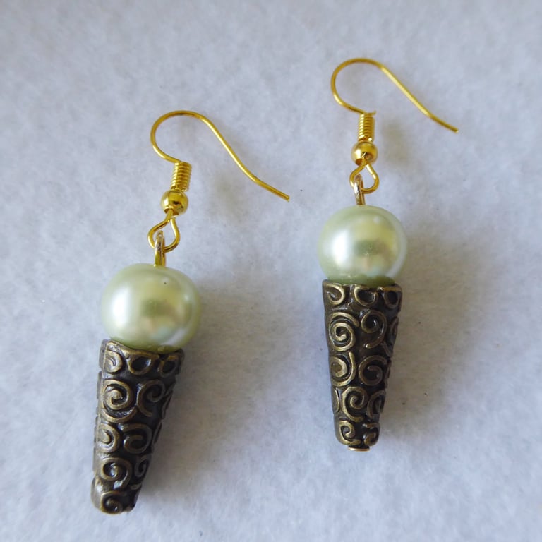 Mint & Chocolate Ice Cream Cone Earrings with gold plated ear-wires