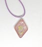Hand-Painted Flower Resin Necklace: Pink & Gold Floral Pendant, Lilac Cord