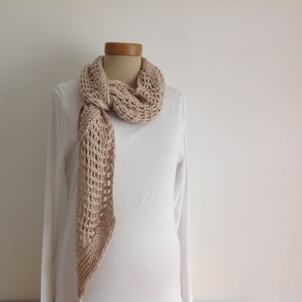 MAKO COTTON scarf. Ultra soft ,lightweight ,all-seasons neck tie.'Skinny Latte' 