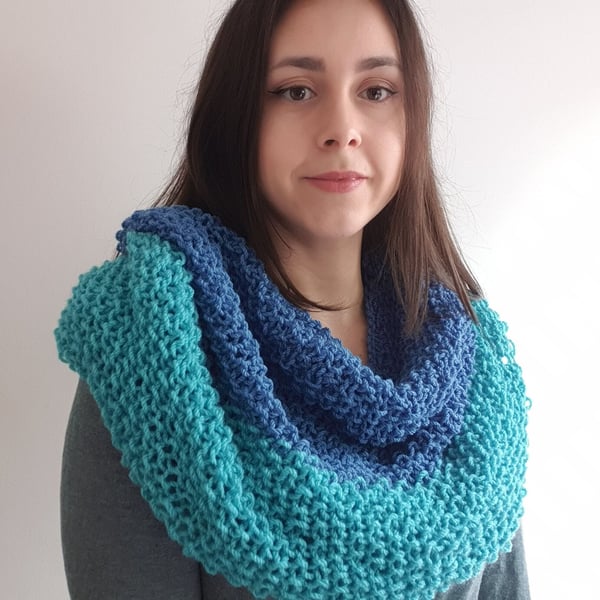 Lightweight Stretchy Two-Toned Light Blue Hand-Knitted Nautical Infinity Scarf