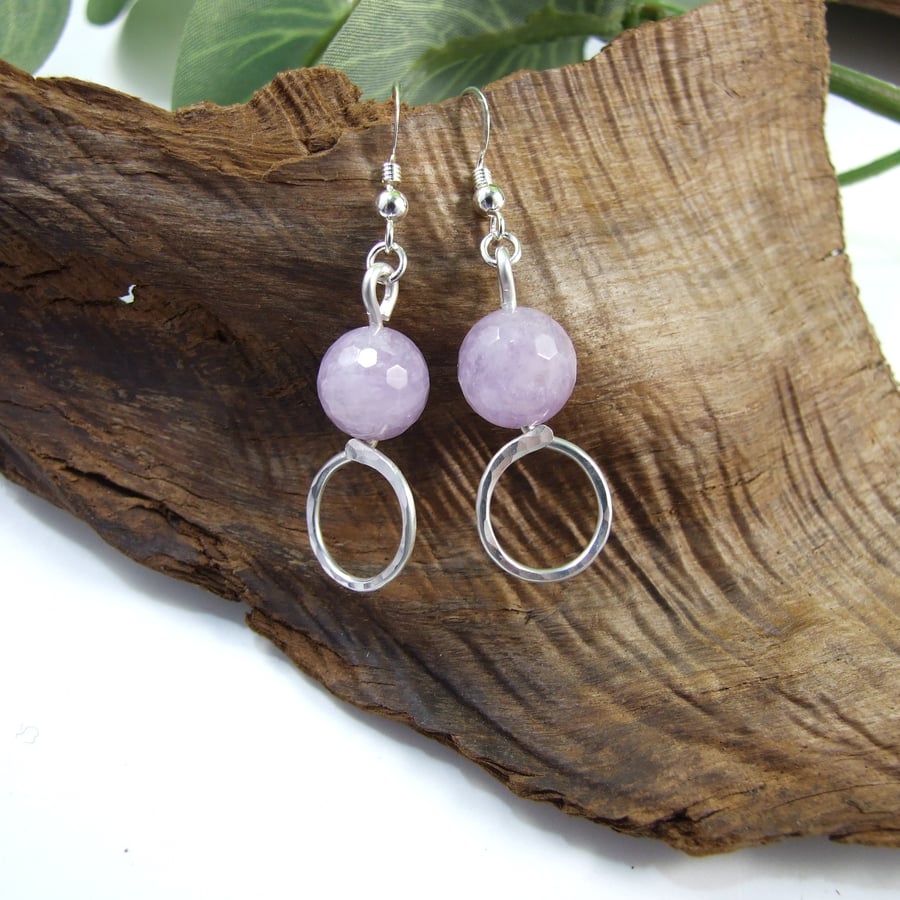 Earrings, Sterling Silver and Lilac Amethyst Gemstone Droppers