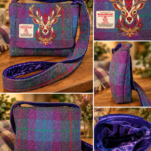 Harris Tweed Crossbody Bag with Stag
