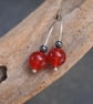 Silver drop earring - sterling silver & carnelian thread drop earrings - Image 1