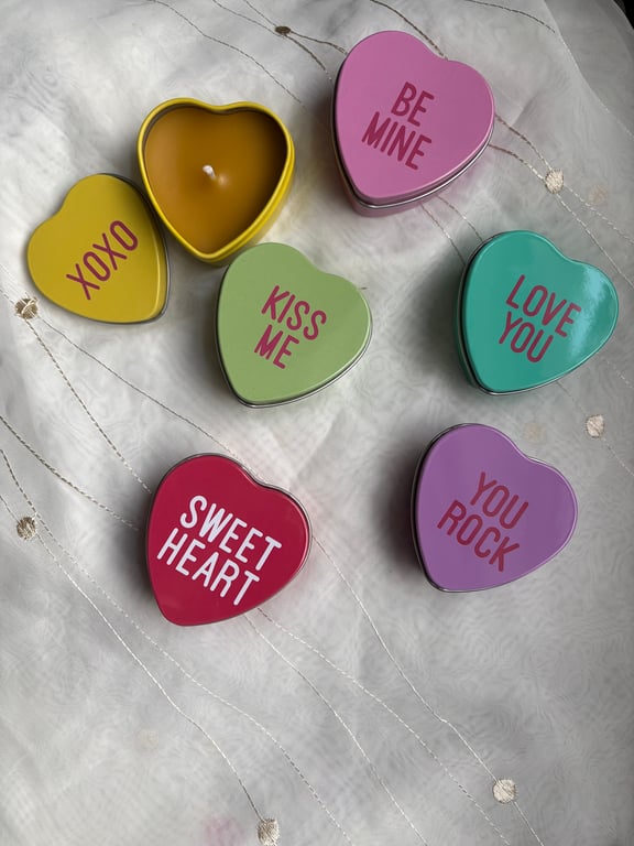 Natural beeswax candle, heart shaped, grapefruit scented, love you design