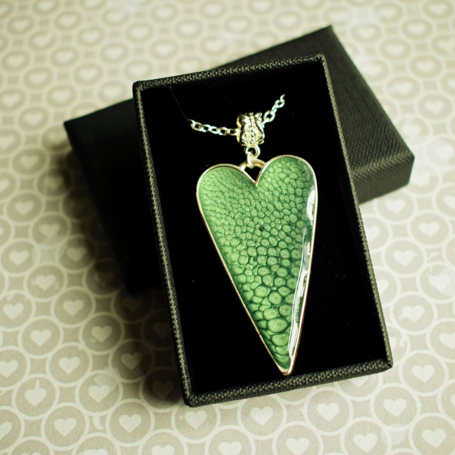 Green Marbled Heart Pendant Necklace, Gifts for Her