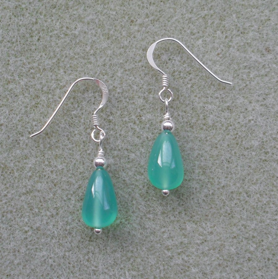 Earrings With Green Onyx and Sterling Silver