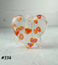 Orange red pink patterned heart fused glass pocket hug with stand 5x4.5cm (334)