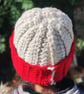 Handmade Ribbed Hat and Neck Warmer in Red and Parchment - Image 3
