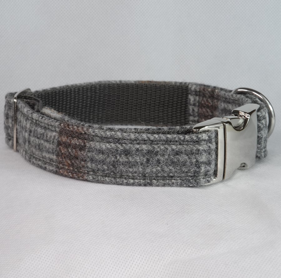 Handmade Yorkshire Tweed Dog Collar - Grey Mix 