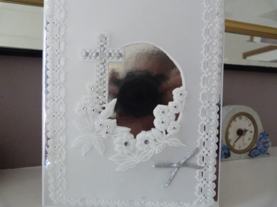 Silver  Cross Christening or Wedding Card