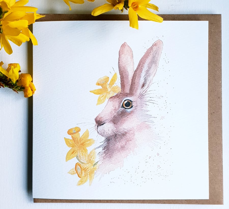 Hare and daffodil card