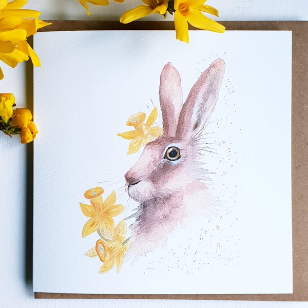 Hare and daffodil card