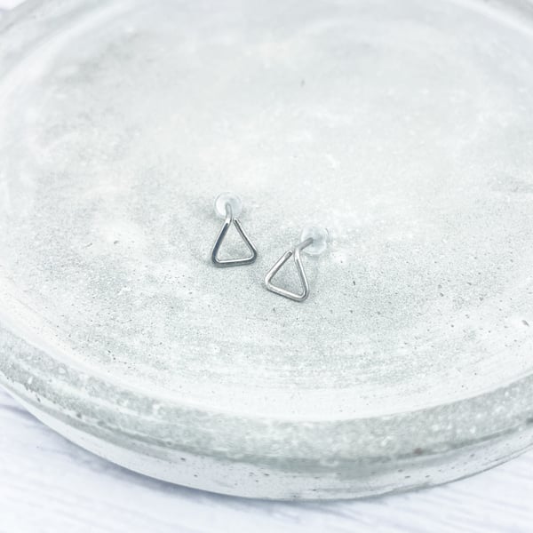 Small titanium triangle stud earrings 6mm hypoallergenic