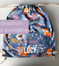 Personalised children s drawstring bag, school bag with name, custom kids backpa