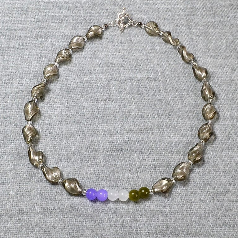 Genderqueer Pride – Twisted Silver-Lined Glass Bead & Genderqueer Flag Necklace