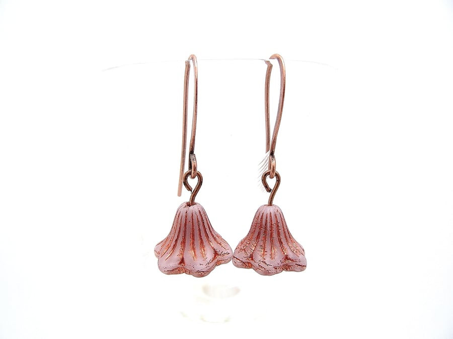 Bell Flower Copper Inlay Earrings (Blush Pink)