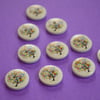 15mm Wooden Tree of Flowers Buttons Yellow Green White 10pk Leaves (ST6)