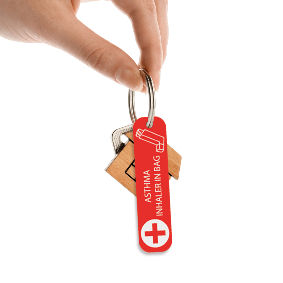 Asthma Inhaler In Bag Condition Alert Tag Personalised Emergency Contact Keyring