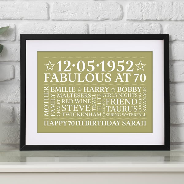 Personalised 70th Birthday Word Art - BD707