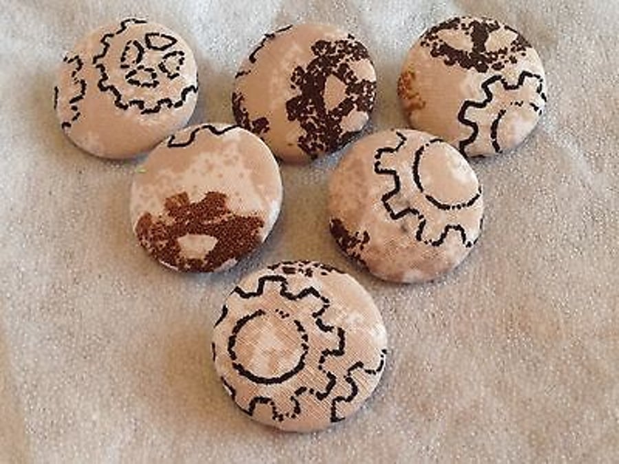 25mm, Large, Beige, Steampunk, Cotton, Fabric Covered, Loop Back Buttons 