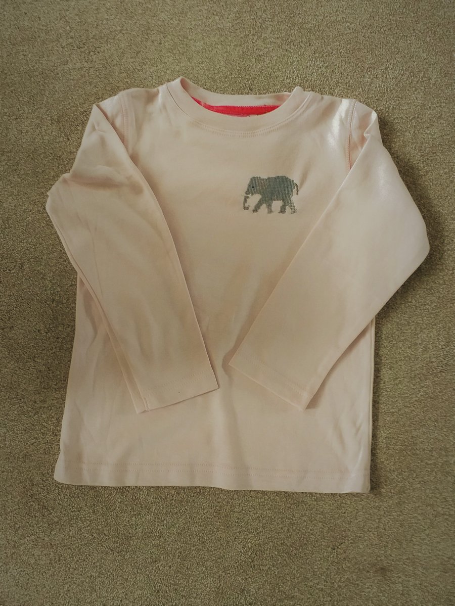 Elephant, long-sleeve T-shirt, age 7, hand embroidered