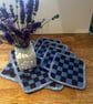 Hand woven denim 2 potholders and 4 coasters 