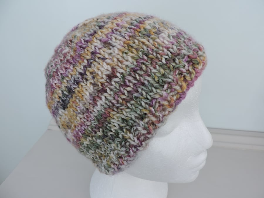 Beanie Hat Green Pink Cream Saffron
