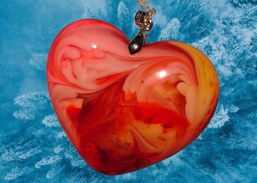 Orange heart resin pendant