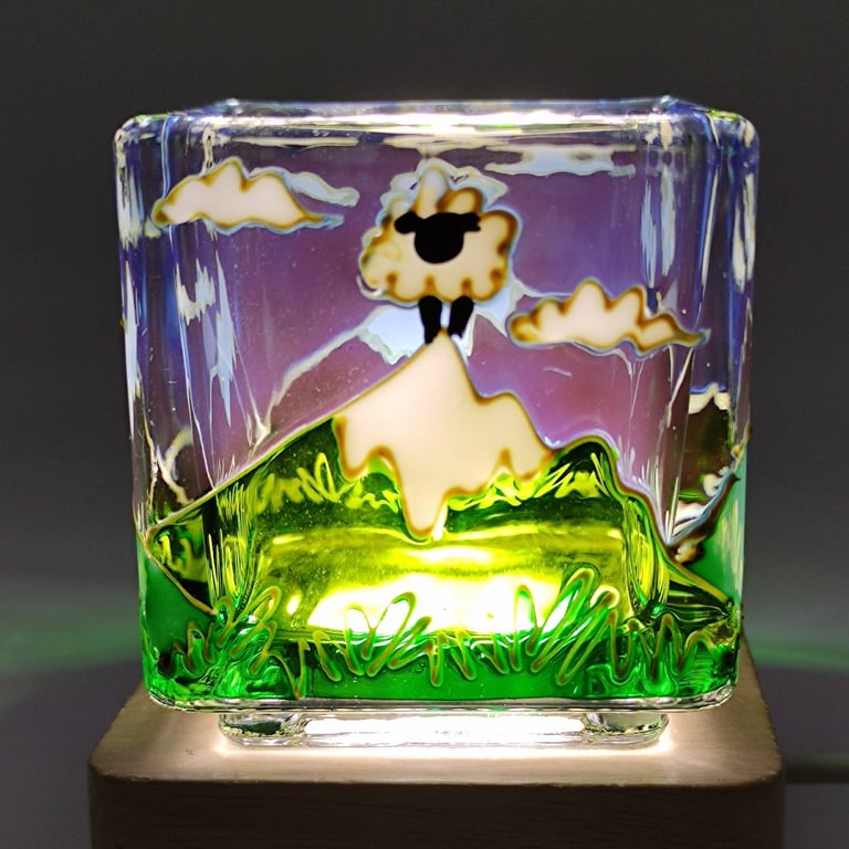 Hand painted glass candle holder