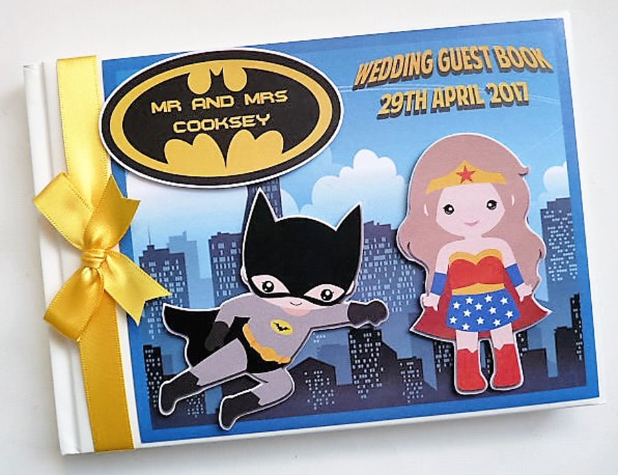 Batman and Wonderwoman wedding guest book, superheroes wedding gift