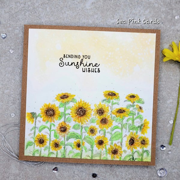 Card - cards handpainted, sunshine, sunflowers, blank inside, yellow, original