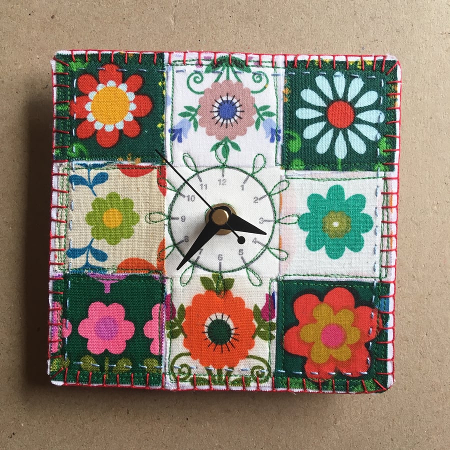 Happy square clock- red and green