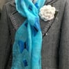 Scarf Nuno felted on silk - ocean blue with butterflies