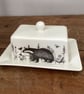 Flora & fauna butter dish - country kitchen, badger, squirrel, hare, bee,