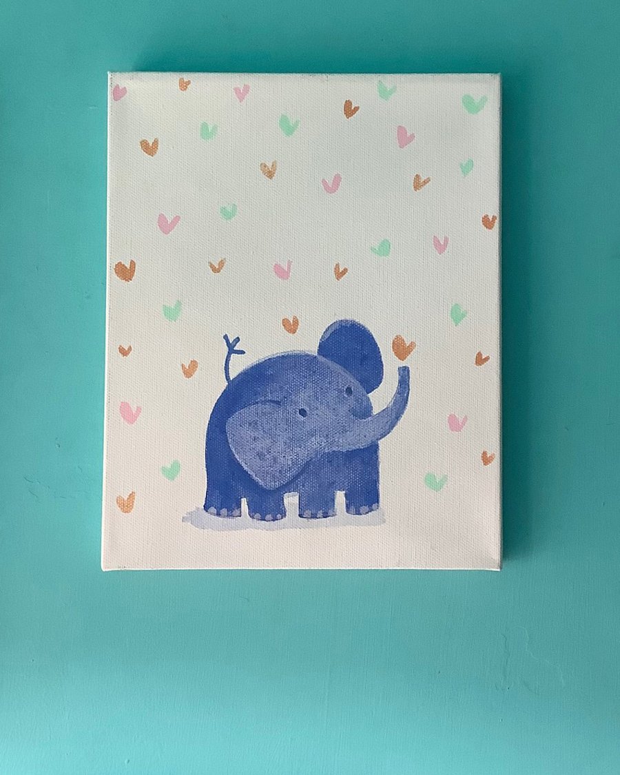 Baby Elephant and butterflies painting- nursery wall art  by Jo Brown