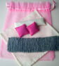 1:12 Scale Pink & Cream Dolls House Bedding Set With Knitted Grey Throw - Image 2