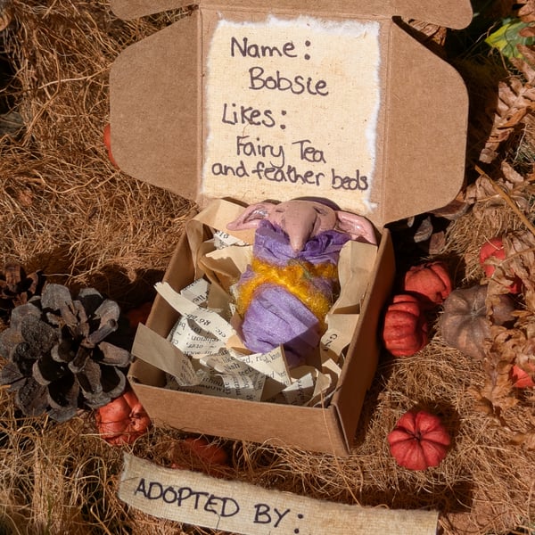 Purple sleeping fairy, goblin art doll, adoption 