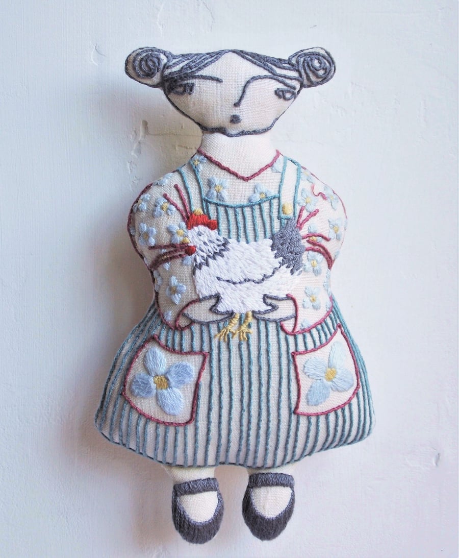 Georgie - A Hand Embroidered Textile Art Doll, Eco-friendly, Handmade - 16cms