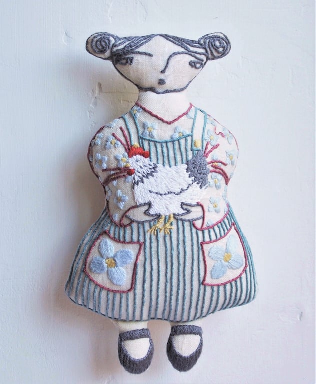 Georgie - Hand Embroidered Textile Art Doll, Eco-friendly, 16cms, Free Postage