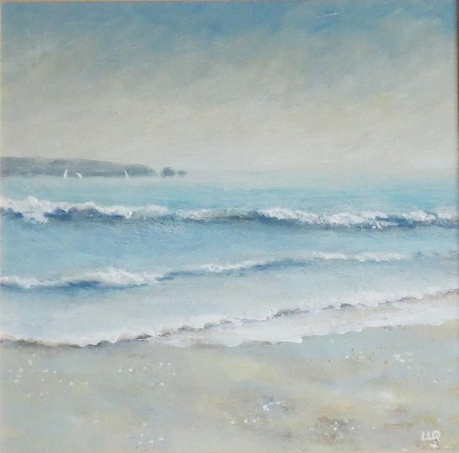Evening beach original painting of a coastal scene