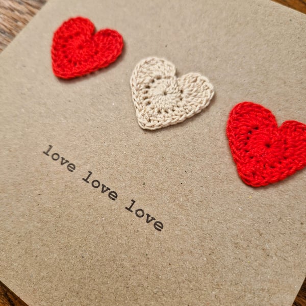 Happy Anniversary - Love Hearts - Handmade Crochet Card
