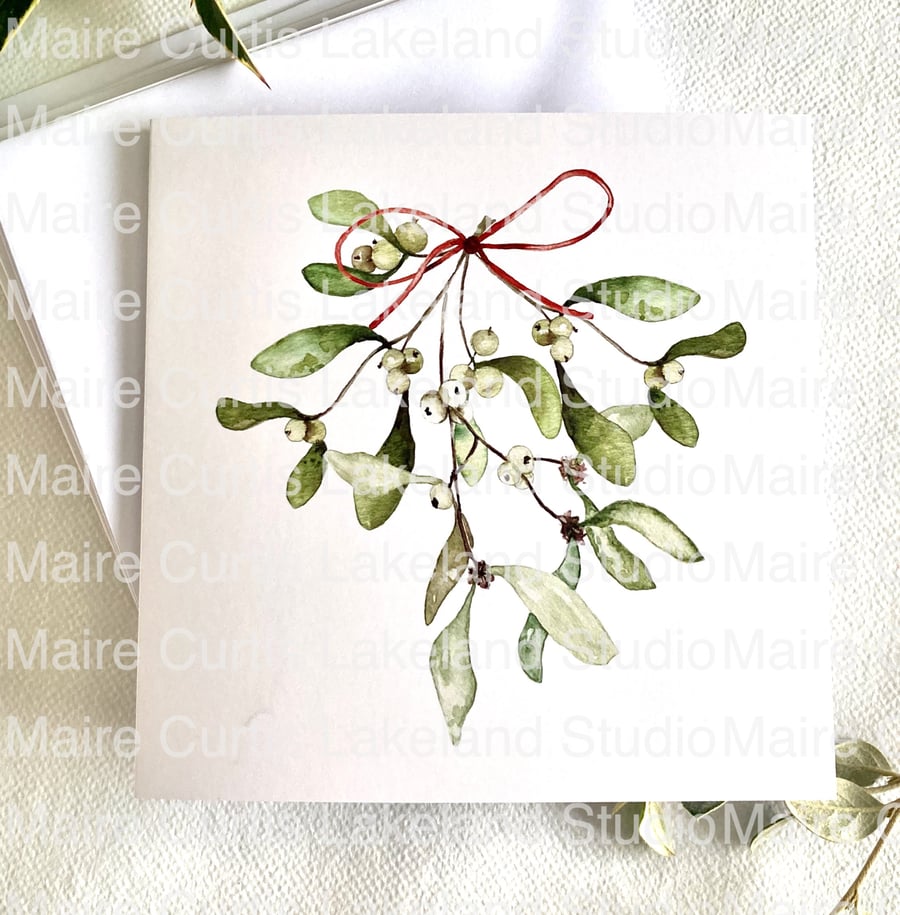 Watercolour Mistletoe Christmas Card Pack of 4