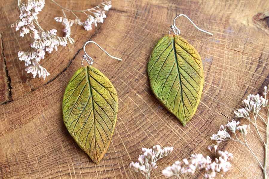 Handmade Ceramic Leaf Earrings, Hypoallergenic Autumn Jewelry