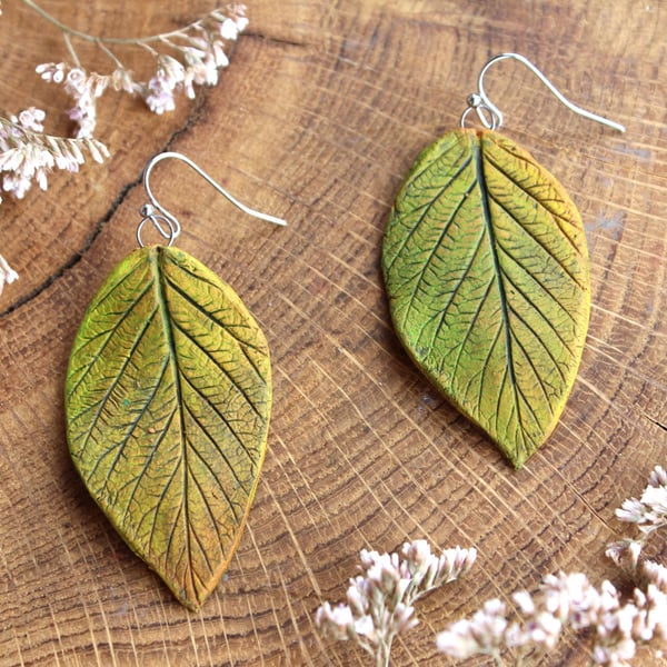 Handmade Ceramic Leaf Earrings, Hypoallergenic Autumn Jewelry