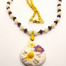 Polymer Clay and Precoisa Crystal Waterdrop Pendant