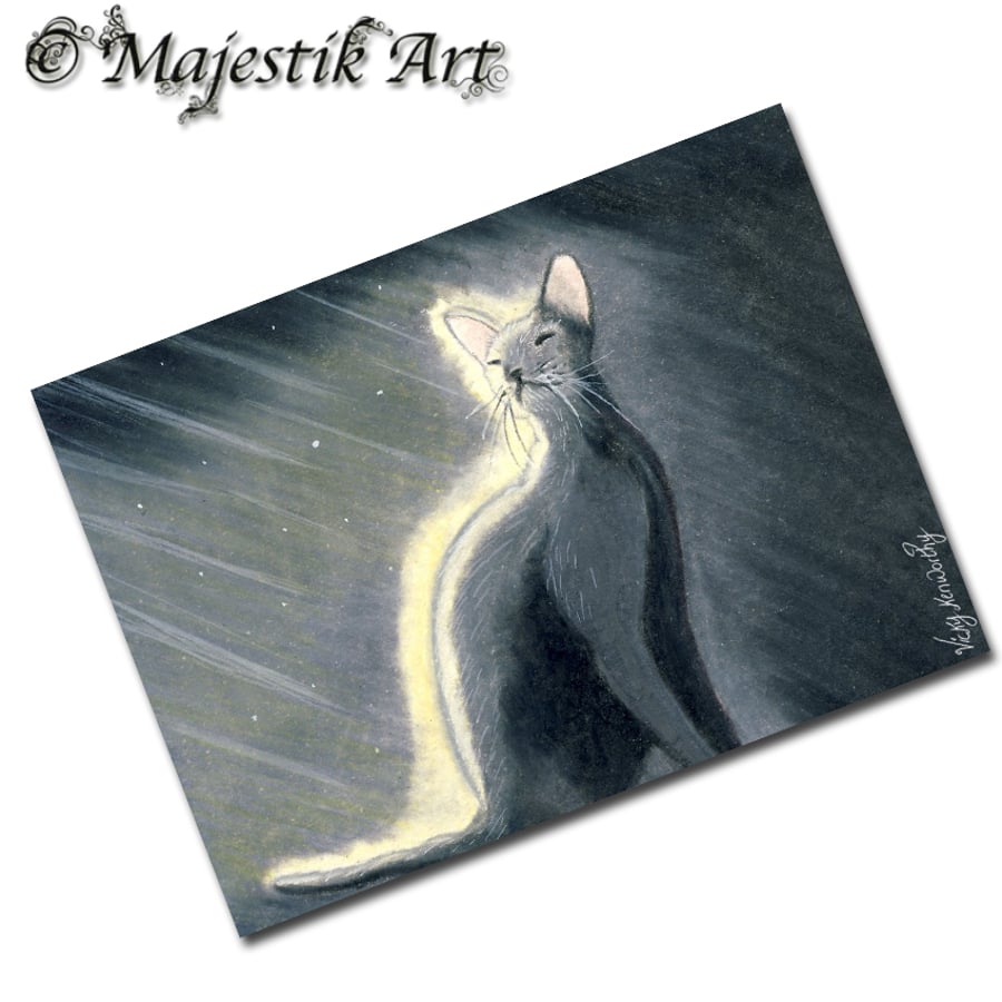 Archival ACEO Black Cat 'Day light' By V Kenworthy