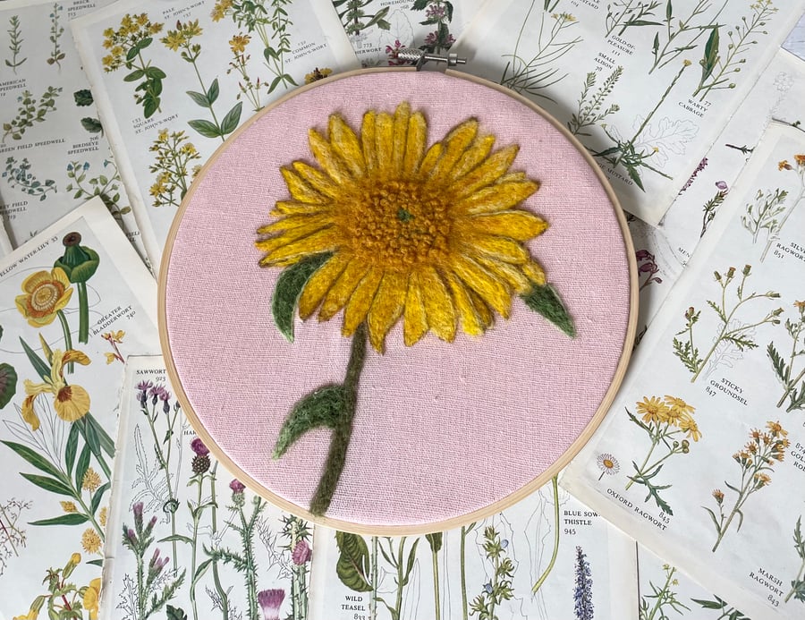 Sunflower Portrait - Felted Sunflower Portrait - Needle Felted Sunflower 